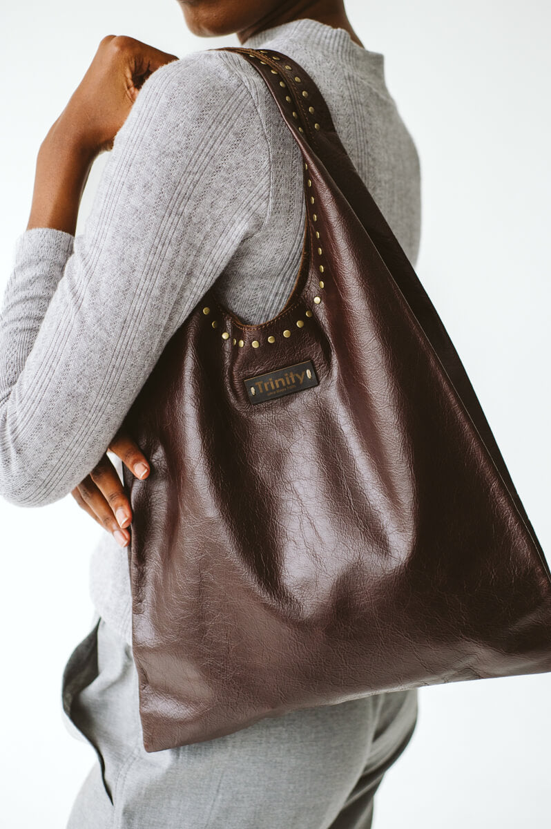Casey Leather Bag Chocolate with Studs