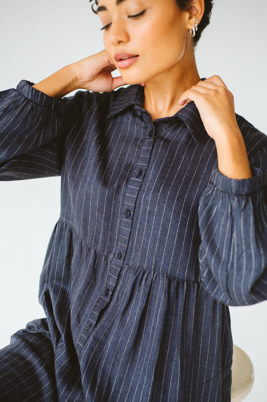 Poppy Navy Linen Stripe Dress