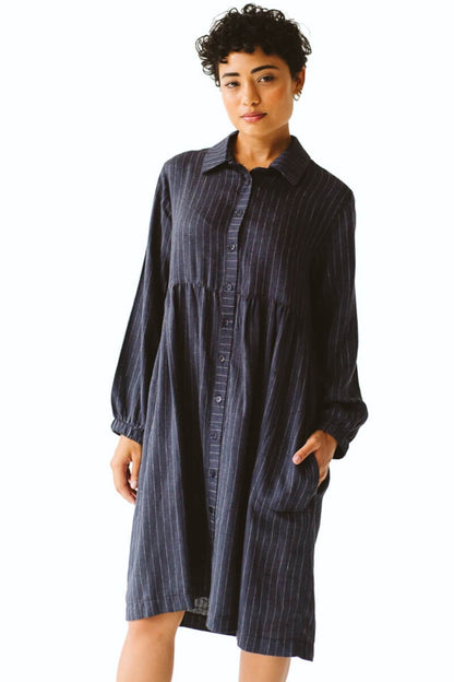 Poppy Navy Linen Stripe Dress
