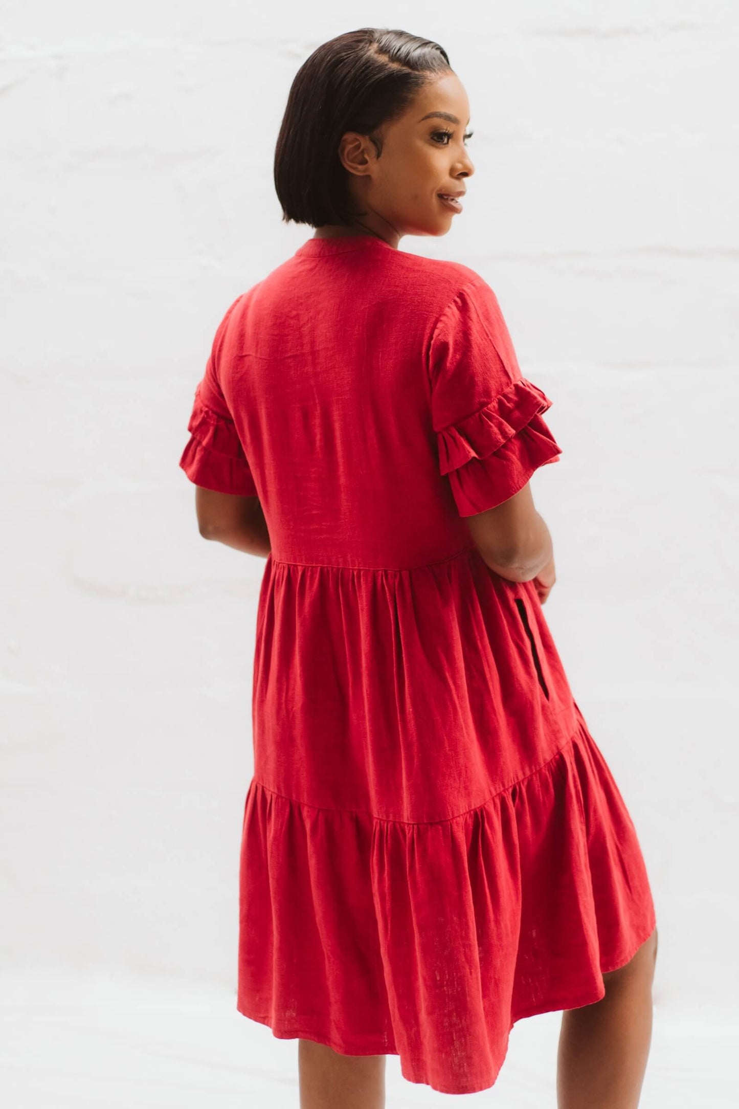Jasmine Linen Dress Red