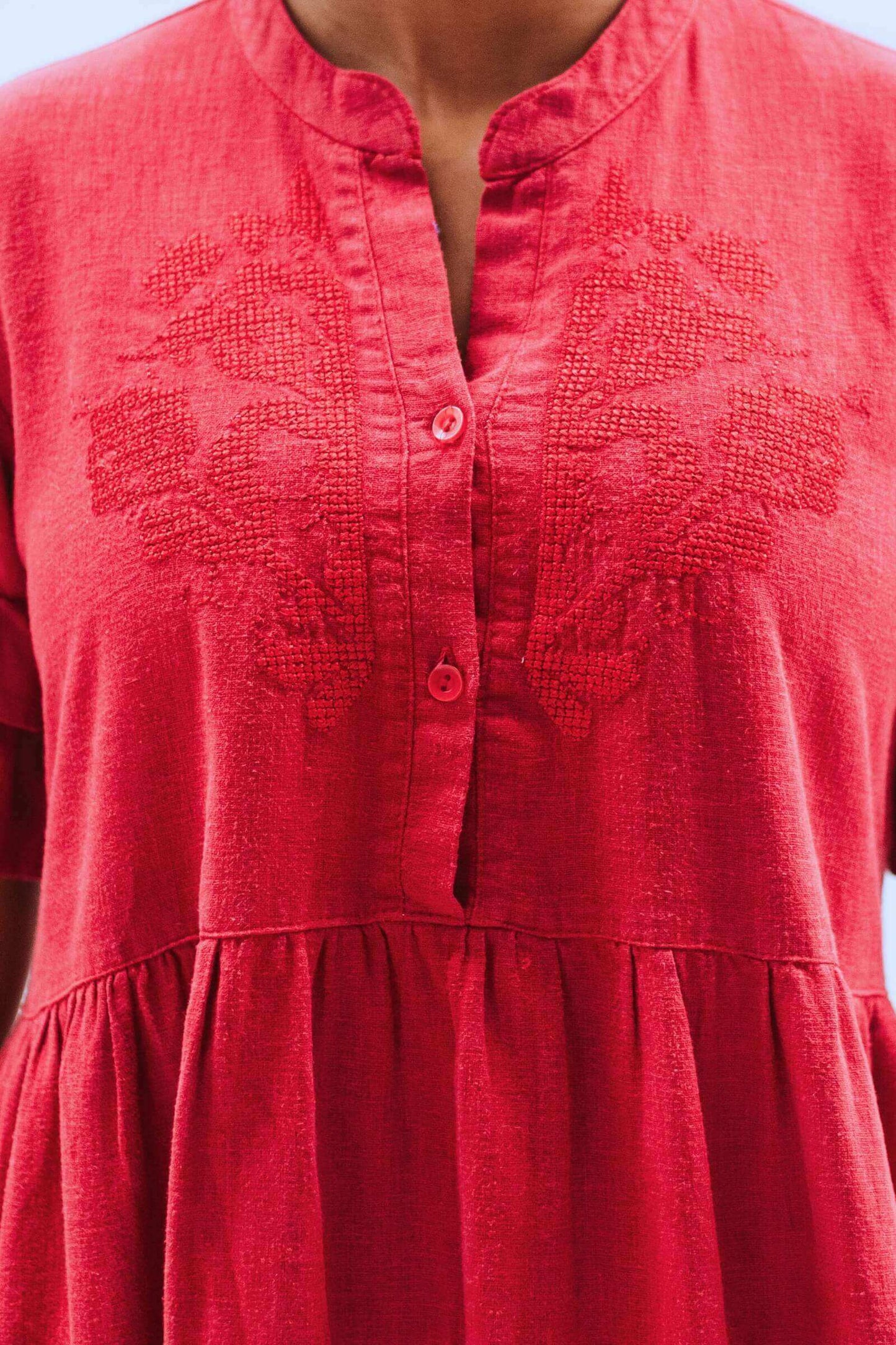 Jasmine Linen Dress Red