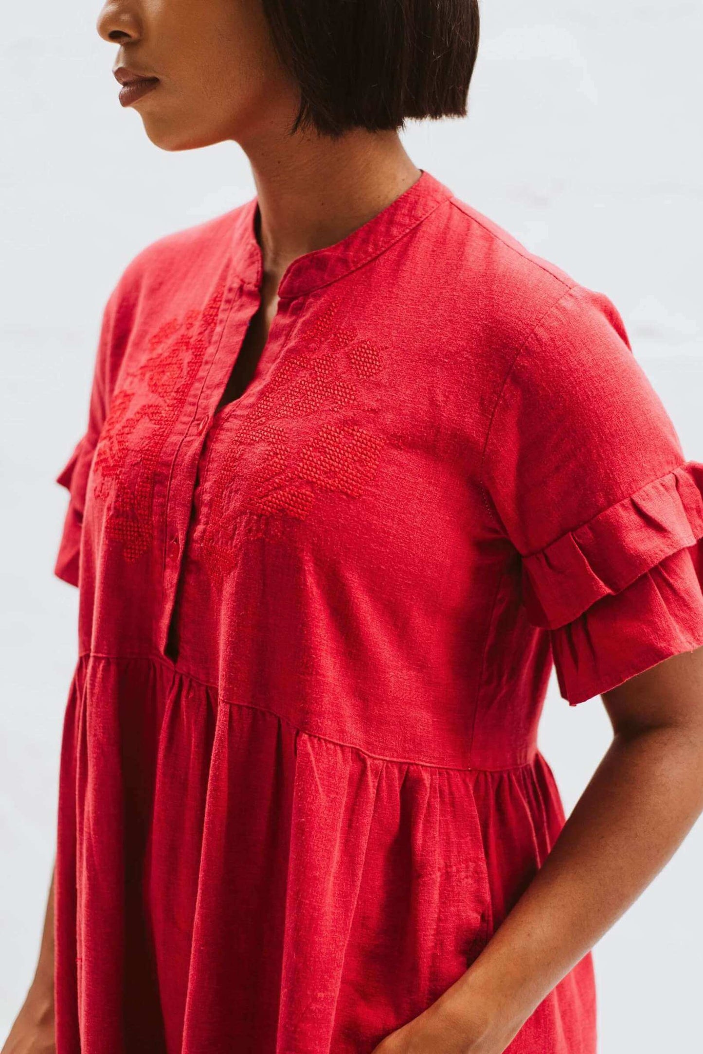 Jasmine Linen Dress Red