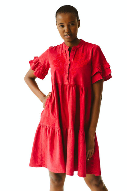 Jasmine Linen Dress Red