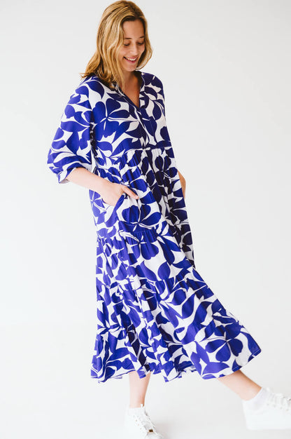 Jaipur Leaf Dress Cobalt