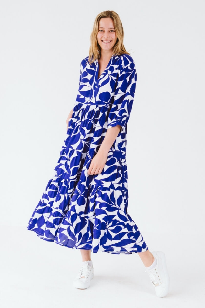 Jaipur Leaf Dress Cobalt