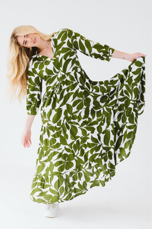 Jaipur Leaf Dress Olive