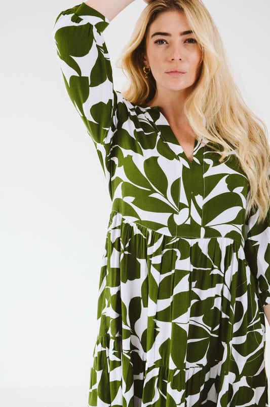 Jaipur Leaf Dress Olive