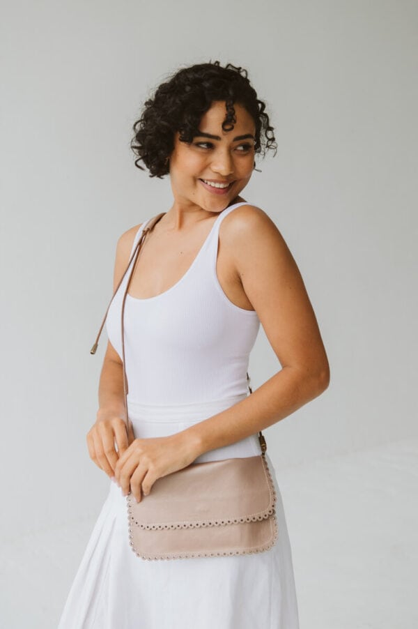 Zoe Rose Gold Metallic Leather Bag