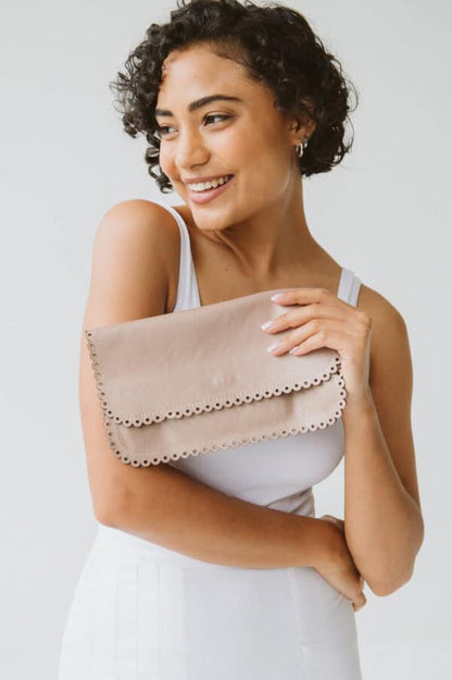 Zoe Rose Gold Metallic Leather Bag with Studs