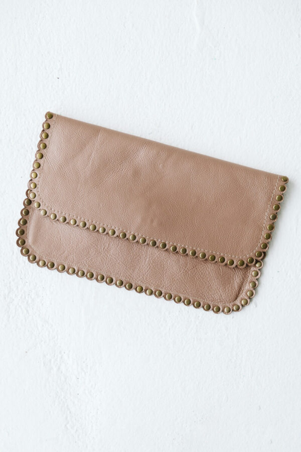 Zoe Rose Gold Metallic Leather Bag with Studs