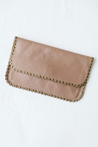 Zoe Rose Gold Metallic Leather Bag with Studs