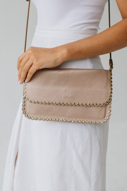 Zoe Rose Gold Metallic Leather Bag with Studs