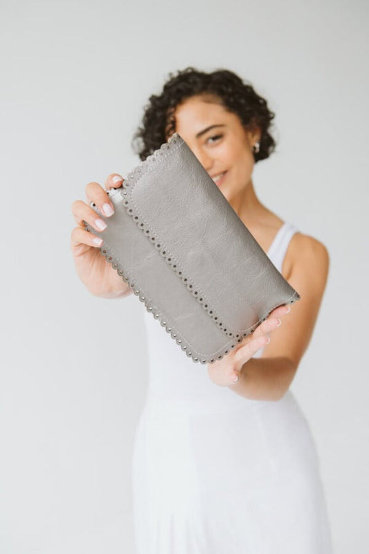 Zoe Silver Metallic Leather Bag