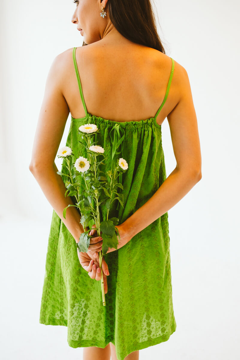 Lorien Cotton Anglaise Dress Green
