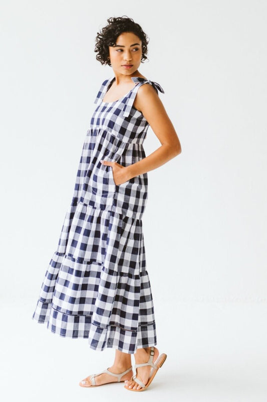 Rosa Check Dress Navy