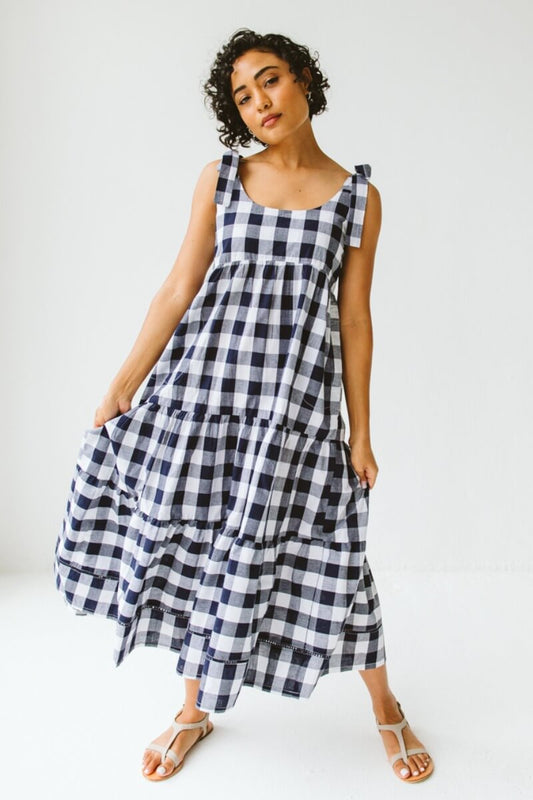 Rosa Check Dress Navy