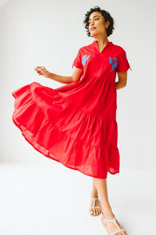 Shea Red Cotton Dress
