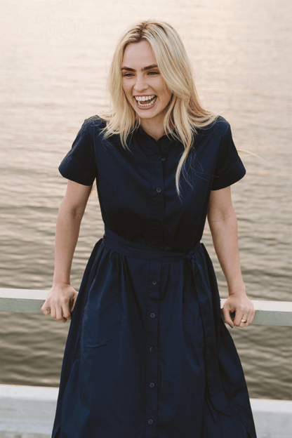 navy cotton shirt dress Fiesta Shirt Dress in Cotton Poplin Navy